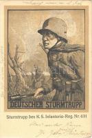 1918 Deutscher Sturmtrupp. Sturmtrupp des K.S. Infanterie-Reg. Nr. 431. / WWI German military art postcard, stormtroopers s: Rud. Poeschmann (EK)
