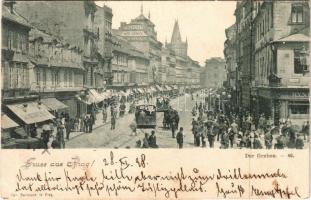 1898 (Vorläufer) Praha, Prag; Der Graben, Mercur, Kaffee Continental / street view, shops, horse-drawn trams (EK)