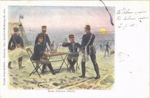 1898 Preuss. Infanterie (Biwak) / German military art postcard, Prussian infantry at the camp (Bivouac). Deutsche Armee-Postkarte. Theo. Stroefers Kunstverlag Nr. 5080.