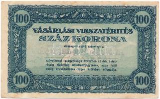 ~1920. 100K Vásárlási visszatérítés rajta Kalocsai Hangya fogy. és ért. bélyegzéssel T:II- kis szakadás, fo.
