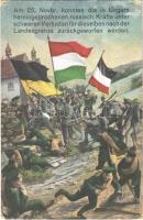 Am 25. Novbr. konnten die in Ungarn hereingebrochenen russisch. Kräfte unter schweren Verlusten für dieselben nach der Landesgrenze zurückgeworfen werden / WWI German and Austro-Hungarian K.u.K. military art postcard. M.B.L. 1471. (EK)