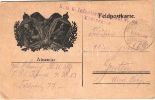 1916 Tábori Postai Levelezőlap / Feldpostkarte / WWI Austro-Hungarian K.u.K. military field postcard with Franz Joseph I of Austria and Wilhelm II, Viribus Unitis propaganda + K.u.K. Infanterieregiment Nr. 83. Kompagnie (EK)