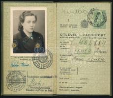 1942 Fehér Anna (1921-1999) olimpiai ezüstérmes tornász, edző fényképes, keményfedeles útlevele sok bejegyzéssel