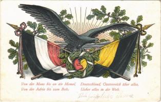 1915 Deutschland, Österreich über alles / WWI German and Austro-Hungarian K.u.K. military, Viribus Unitis propaganda with flags (EK)