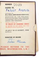 1948 Fehér Anna (1921-1999) A londoni olimpián ezüstérmes tornász, edző fényképes olimpia igazolvány...