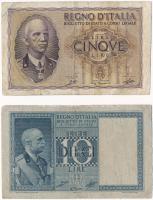 Olaszország 1939. 10L + 1940. 5L T:III Italy 1939. 10 Lire + 1940. 5 Lire C:F  Krause 25,28