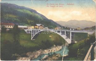 1917 Most na Soci, Sveta Lucija, Santa Lucia dIsonzo; Bahnhof / railway station, bridge + K.U.K. KRIEGSMARINE SMS SZIGETVÁR (fa)