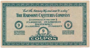 Amerikai Egyesült Államok ~1950. "Harmony Cafeteria Company, Chicago" 9c értékű kuponja T:...
