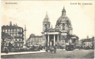 1916 Warszawa, Warsaw; Kosciól Sw. Aleksandra / street view, church, tram + "Kaiserliche Telegraphendirektion Warschau" (from postcard booklet) (EB)