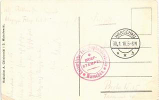 1916 Warszawa, Warsaw; Kosciól Sw. Aleksandra / street view, church, tram + "Kaiserliche Telegr...