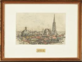 Josef Eidenberger (1899-1991): Bécsi látkép. Rézkarc, papír, Jelzett, Üvegezett keretben. 22x31 cm / Copper plate engraving. Signed in glased frame