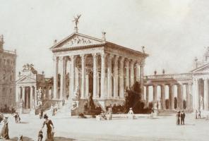 cca 1896 Schickedanz Albert (1846-1915) műépítész, festő, a Millenniumi emlékmű, a Műcsarnok és a Sz...