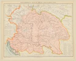 cca 1896 Magyarország Mátyás király halálakor (1490), térkép, Pallas Nagy Lexikona,  Bp., Posner-ny., paszpartuban, 22,5x28 cm