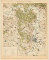 cca 1896 Budapest és környékének térképe, Pallas Nagy Lexikona, Bp., Posner-ny., paszpartuban, 28x22,5 cm