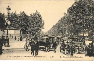 Paris, Le Boulevard de la Madeleine / Boulevard of the Madeleine, automobiles, horse-drawn carriages