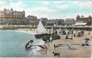 Gorleston, beach, bathers, boats, dog