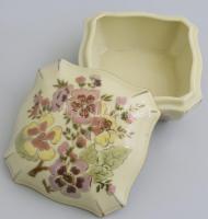 Zsolnay virág mintás szelence. Kézzel festett, jelzett, hibátlan. 11x11 cm