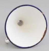 Régi zománcozott tölcsér (Budafok felirattal), lepattanásokkal, h: 20,5 cm, d: 16 cm