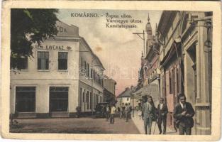 1928 Komárom, Komárnó; Vármegye utca, Kávéház, Stern Bernát üzlete / Zupna ulica / street, cafe, shop (gyűrődések / creases)