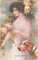 Lady with dog. Italian art postcard, WSSB Lart italien 6783/4. s: M. Santino