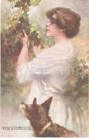 Lady with dog. Italian art postcard, WSSB Lart italien 6783/3. s: M. Santino