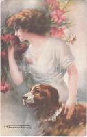 Lady with dog. Italian art postcard, WSSB Lart italien 6783/2. s: M. Santino