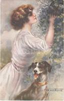 1923 Lady with dog. Italian art postcard, WSSB L'art italien 6783/1. s: M. Santino (EK)