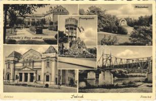 1937 Szolnok, park, Tisza szálló, országzászló, Művészkert, színház, Tisza híd