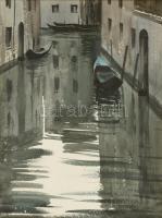 Dobroszláv József (1932-2016): Velence. Akvarell, papír, Jelzett. 30x38 cm Üvegezett keretben. / József Dobroszláv (1932-2016): Venice. Watercolour on paper. Signed. Framed with glass. 30x38 cm