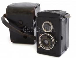 Voigtländer Brillant TLR fényképezőgép Voigtar 1,7 f:7,5 cm, eredeti bőr tokjával, kissé kopottas, működőképes állapotban / Vintage German TLR camera, with original leather case, in slightly worn, working condition