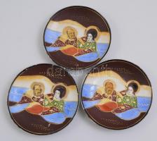 Szacuma jellegű mokkás készlet hiányos. Kézzel festett kis kopással. Jelzett