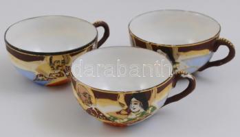 Szacuma jellegű mokkás készlet hiányos. Kézzel festett kis kopással. Jelzett