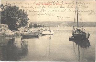 1904 Abbazia, Opatija; Hafen / port, boats (kissé ázott sarkak / slightly wet corners)