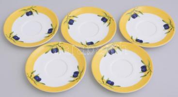 Francia Arc szilvamintás csészék aljakkal, matricás, jelzett, hibátlan, m: 6,5 cm, d: 14 cm