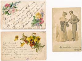 3 db RÉGI hosszúcímzéses üdvözlő motívum képeslap vegyes minőségben / 3 pre-1901 greeting litho motive postcards in mixed quality