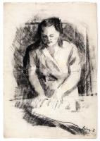 Szőnyi I jelzéssel: Női portré. Szén, papír. Lapszéli szakadásokkal. 45x31 cm