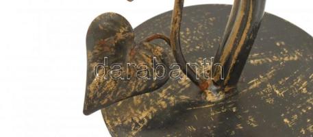 Kovácsoltvas gyertyatartó, kopásnyomokkal + 10 db monarchiás krajcáros ezüstpénz gombbá átalakítva, ...