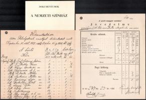 Nemzeti Színházzal kapcsolatos dokumentumok, facsimile másolatok, közte: plakát, részvény, stb., pap...