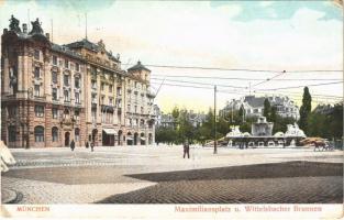1906 München, Munich; Maximiliansplatz u. Wittelsbacher Brunnen / square, street view, fountain (EK)