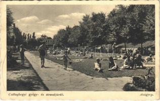 1942 Budapest III. Csillaghegyi gyógy- és strandfürdő, alsógyep, napozás (EB)