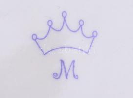 Porcelán bonbonier plasztikus virág dekorral, kézzel festett, jelzett, kisebb csorbákkal, 14x9,5 cm,...