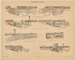 cca 1896 Lőfegyverek I. , Pallas Nagy Lexikona, Bp., Pallas-ny., paszpartuban, 22,5x28 cm