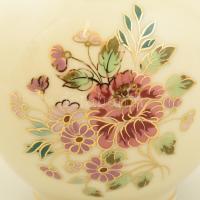 Zsolnay virágmintás váza, kézzel festett, jelzett, hibátlan, m: 13 cm