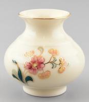 Zsolnay pillangómintás porcelán váza, kézzel festett, jelzett, hibátlan, m: 7 cm