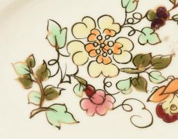 Zsolnay pillangómintás porcelán tálka, kézzel festett, jelzett, hibátlan, h: 11,5 cm