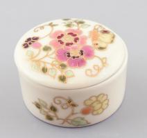 Zsolnay pillangómintás porcelán bonbonnier, kézzel festett, jelzett, hibátlan, d: 4,5 cm