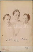 1902 Budapest, Koller tanár utódai fényképészeti műtermében készült, keményhátú, vintage fotó, felirata szerint a Ladik lányok, 17x11 cm