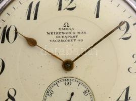 Omega zsebóra. Weisgrün Mór órás jelzett óra számlappal. Ezüst tok. Nem működő szerkezet, szép száml...