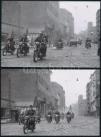 cca 1948 Budapest, motorosok felvonulása, 5 db mai nagyítás Rózsa György (?-?) budapesti fotóriporter hagyatékából, 10x15 cm