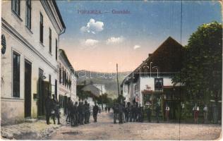 Gorazde, street view with soldiers, shop + Mil. Tel. Stat. Gorazde (EK)